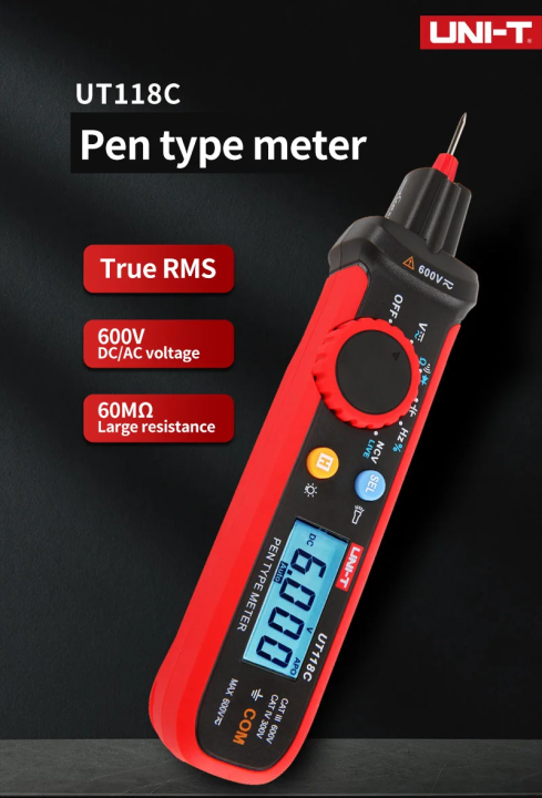 UNI-T UT118C Pen Type Multimeter Digital 6000 Counts AC/DC Voltage Resistance Capacitance Frequency Diode EF NCV Multi Tester