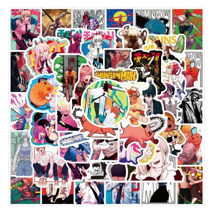 50Pcs Chainsaw Man Anime Stickers Laptop Fridge Skateboard Graffiti Phone Suitcase Waterproof Sticker Decoration Toy Decal
