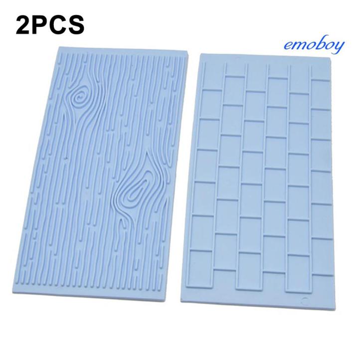 emoboy 2Pcs Wall Brick Wood Grain Design Fondant Baking Mold DIY Cake Decorating Tools