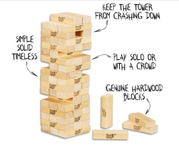 Hasbro Gaming Jenga Tower Wooden Blocks Game -  Classic Jenga with Numbers Wood Toy For Kids and Family