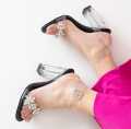 Transparent Jimmy Heel Stone Strips Trending and stylish clear vinyl kitten heels for women Black And Transparent. 