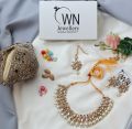 Jewellery Set Kundan - (3 in 1) Necklace, Earrings & Maang Tika - Artificial Jewellery for Women & Girls - Fashion Jewellery Golden Combination  OWN Jewellery. 
