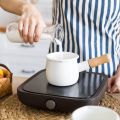 Enamel Milk Pan, Mini Butter Warmer 10cm Enamelware Saucepan Pan Cookware with Wooden Handle, Perfect Size for Heating Smaller Liquid Portions. (White). 