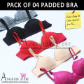 Pack of 04 Imported Soft Foam Padded Bra for Girls & Women  Multi Colour brazier  Brief Blouse  Ladies Undergarments. 