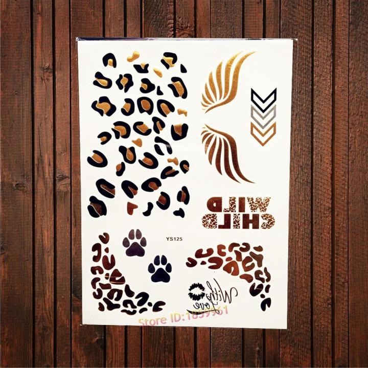 Leopard Print Tattoo Gold Metallic Wing Design Temporary Tattoo Sticker Women Body Art Waterproof Tatoo Decals AYS-125