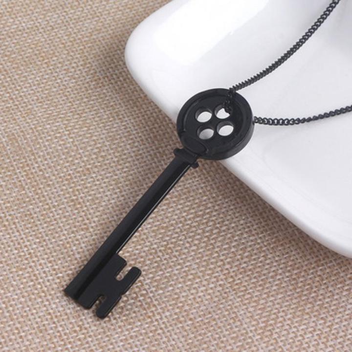 Movie Coraline Necklace Cartoon Black Button Key Skull Collar Necklace movie-coraline-necklace-cartoon-black-button-key-skull-collar-necklace