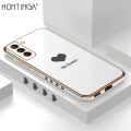 Hontinga for Samsung S21 Plus 5G Case Luxury 6D Plating Lover Heart Side Pattern Soft Back Cover Silicone Square Frame Shiny Bling Phone Cover. 