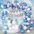 Frozen Theme Birthday Decoration Set Purple Blue White Silver Confetti Happy Birthday Foil Balloons for Theme Birthday Party Supplies Decorations. 