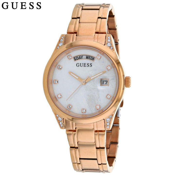 Guess Aura Mother Of Pearl Dial Gold Stainless Steel Watch For Women- GW0047L2