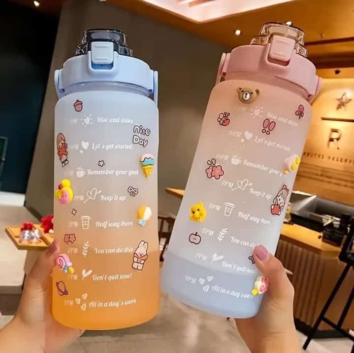 2L Portable Large Capacity Water Bottles Fitness Water Jug With Time Marker Gym Bottle