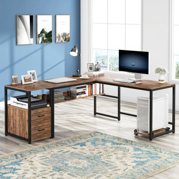 Customised%20L-Shaped%20Desk,%2070%E2%80%B3%20Computer%20Desk%20with%20Bookcase%20and%20Cabinet,%20Customizable%20-%20Image%203