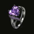 Red Heart Crystal Zircon Black Skull Punk 316L Stainless Steel Ring for Women. 