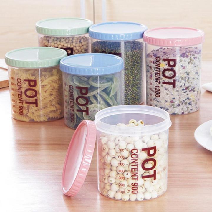 【FUN LIVE】 700/900Ml Plastic Storage Can With Scale Sealed Tank Stackable Dried Fruit Tea Coarse Cereals Sealed Jar Kitchen Accessories