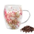 Double Wall Glass Mug Cup Insulated Coffee Mugs with Dry Flower Espresso Cup Safe and Decorative Flowers couple cups gifts. 