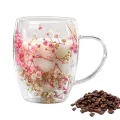 Double Wall Glass Mug Cup Insulated Coffee Mugs with Dry Flower Espresso Cup Safe and Decorative Flowers couple cups gifts. 