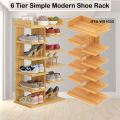 Wood Shoe Rack - 6 Tier Simple Modern Entryway Shoe Storage Tower Rack -  Shoe Stackable Shelf Shoe Rack - Organizer Easy to Standing for Home Entryway Hallway. 