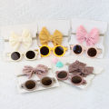 2Pcs/Set Headband Sunglasses Set Baby Elastic Nylon Hair Band Children Round Sun Glasses Butterfly Summer Girls Hair Accessories. 