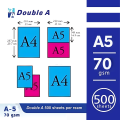 Double A Paper A5 Size 70 gm. 