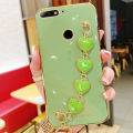 For Huawei Y7 Prime 2018 Back Cover with Love Heart Chain Wrist Strap Fashion Bracelet Shiny Plating Bumper Protective Case Silicone Shockproof Mobile Phone Cases. 