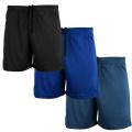 Pack of 3 Men's Performance Running Sports Shorts, Gym Fitness Football Polyester Shorts - Black, Blue, Navy Blue Shorts. 