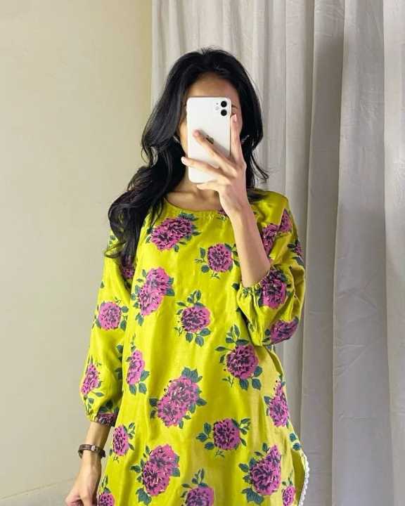 Smar's%20Fashion%20Trendy%20Stitched%20Gulab%20print%20Dhani%20colour%20dress%20for%20women%20-%20Image%205