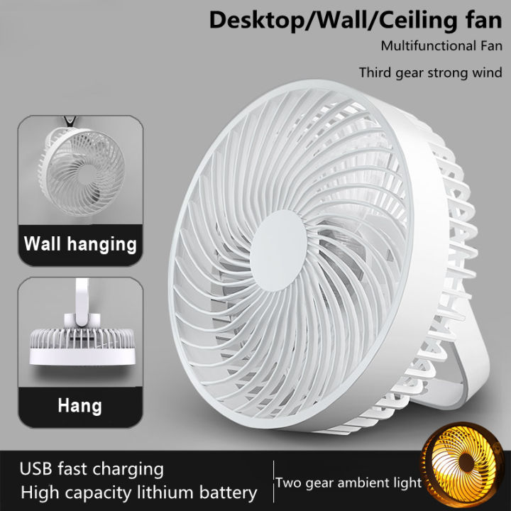 Mini Ceiling Fan - Table Fan  Usb Rechargeble Charging Portable Desk With Light