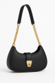 Trendy Faux Leather Crescent Bag – Gold Chain & Turn-Lock. 