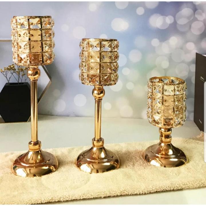 Original Product-Candle Holder, Crystal Metal Glass Candlesticks for home decor,Wedding/holiday/Party, best for decoration-Golden