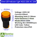 22MM PANEL MOUNT ELECTRONIC LED INDICATOR LIGHT BLUE GREEN RED YELLOW SIGNAL LAMP PILOT AC 220V POWER by Electrica. 