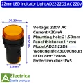 22MM PANEL MOUNT ELECTRONIC LED INDICATOR LIGHT BLUE GREEN RED YELLOW SIGNAL LAMP PILOT AC 220V POWER by Electrica. 