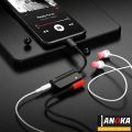 ANOKA Lightning to 3.5mm 2 in 1 Earphone Audio Adapter For iPhone Charger Cable Mobile Phone Aux Dual Jack Splitter Headphone & Fast Charging Connector Converter. 