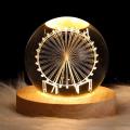 3D Crystal Ball Globe Table Lamp with Wood Base Moon Light Lamps Night Light for Children Birthday Gifts Novelty Home Decor. 