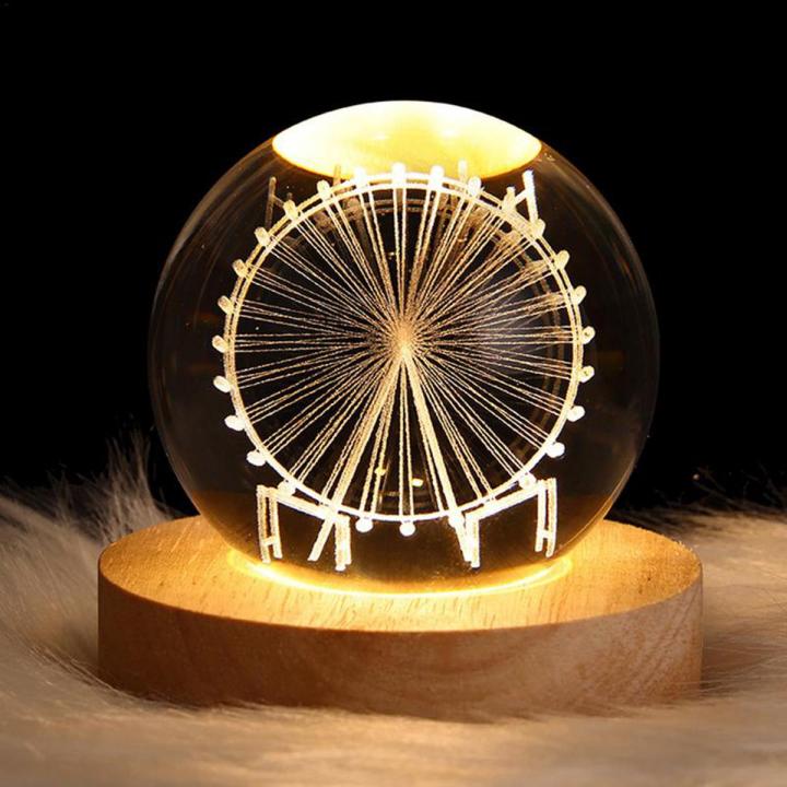 3D Crystal Ball Globe Table Lamp with Wood Base Moon Light Lamps Night Light for Children Birthday Gifts Novelty Home Decor
