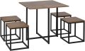 5 Piece Dining Table and Chairs Set 4, Industrial Space Saving Table and Chairs with Metal Frame, Square Kitchen Table and Stools for Dining Room, Brown. 