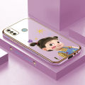 ZeroQiQi for Tecno Spark Go 2020 / Spark 6 Go Back Cover Cute Girl Luxury 6D Plating Case Side Pattern Soft Silicone Square Mobile Phone Cases + Free Lanyard. 