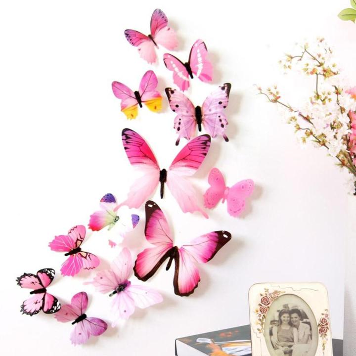 Pack of 12 Pcs IMPORTED  3D Effect PVC Shiny Butterflies With Double Tape for Kids Room Office, Kitchen, Fridge, Cupboards, Decoration