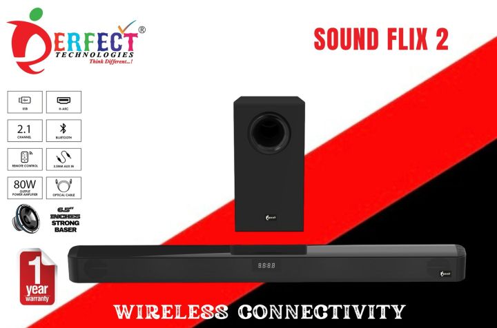 Perfect Sound Flix 2 80W Soundbar With Woofer High Quality Bass & Remote Control