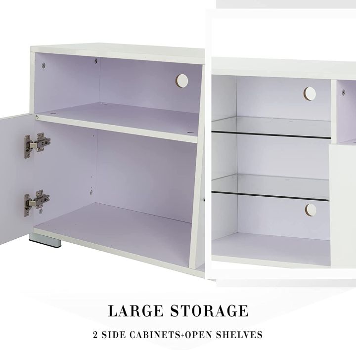 TV%20LCD%20LED%20Media%20White%20TV%20Stand%20w/Lights%20Modern%20LED%20TV%20Stand%20w/Remote%20Control%20High%20Gloss%20Media%20Console%20for%2060%20Inch%20TV%20Entertainment%20Center%20with%203%20Layers,%202%20Doors%20and%20Open%20Shelf%20-%20Image%205