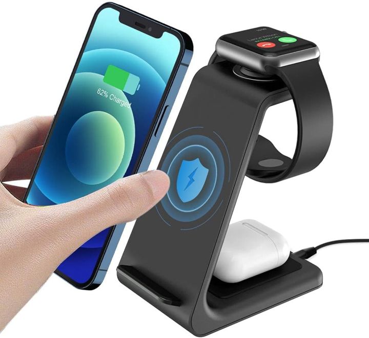 Wireless Charger, 3 in 1 Wireless Charger Station, 15W Fast Charging Dock Stand for Apple iPhone 14/13/13 Pro/13 Pro Max/12 mini/12/12 Pro/SE/X/XR/iWatch 6/5/4/3/2/Airpods 2/Pro for Samsung S20 FE/S21