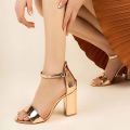Women Fashion 3 Inches Block Heels Sandals Luxurious Fairy Style Glamour  Embellished Chunky Faux Suede Comfortable and Stylish for Any Occasion for Summer Black, White, Beige, Silver, Golden. 