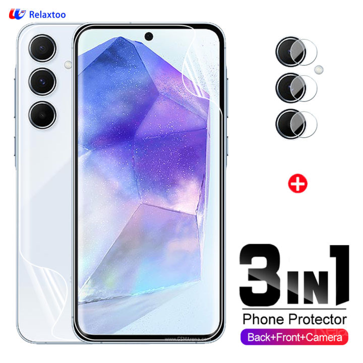 Relaxtoo For Samsung Galaxy A55 5G 3in1 Hydrogel Screen Protector Soft Film For Samsung A55 Galaxy A55 Full Cover Front Back Protective Film Camera Sticker