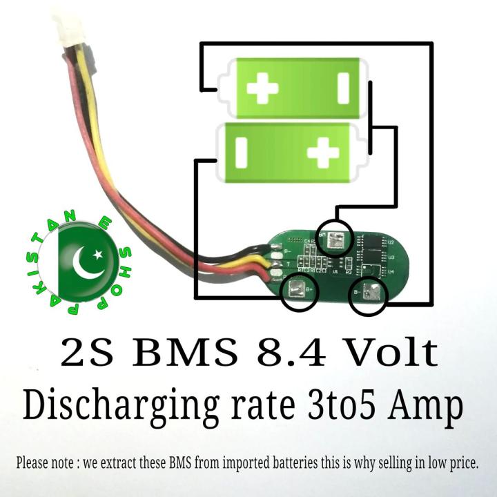 2S BMS 5A 7.4 volt to 8.4 volt Charge Protection Board BMS for 18650 Lithium ion Cells 5A BMS for Li-ion 18650 cells 2S 5A BMS Module for Lithium ion Battery Charger Protection 7.4V 8.4V Battery Balancer Pakistan E shop