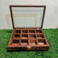 Spice Container ( Masala Box ) Made of Pure Rose Wood with Hand Carving Having 12 removable boxes with capacity of over 100 Gram (Powder Spices) with Glass Lid and one Spoon. 