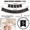 Beautiful Theme of Happy Anniversary Card Banner with Combo of '30'Pcs Latex Balloons '5' Confetti Balloons & Golden Fairy Light (21 Feet) for Anniversary Party Decorations. 