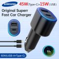 Samsung Super Fast Dual Car Charger (45W+15W) / Galaxy Car Charger (45W+15W) / Original Car Charger For Samsung galaxy S22 Ultra 5G/S22+ 5G/S22/S21 Ultra 5G/S21+ 5G/S21 5G/S20 FE 5G/S20 FE/S20 Ultra 5G/S20 Ultra/S20+ 5G/S20+/ Note20 / Note20 5G. 