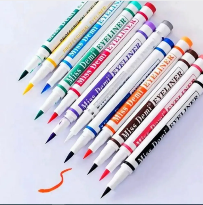 Miss Demi Pack Of 12 Waterproof & Long Lasting Attractive Colors Eyeliners Best Quality