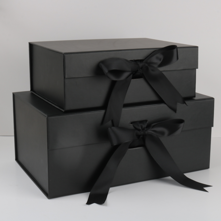 Magnetic Flip ribbon Gift Box Folding Box Black for Birthday Holiday Gifting Party Supplies Cardboard Box Factory Direct Sales