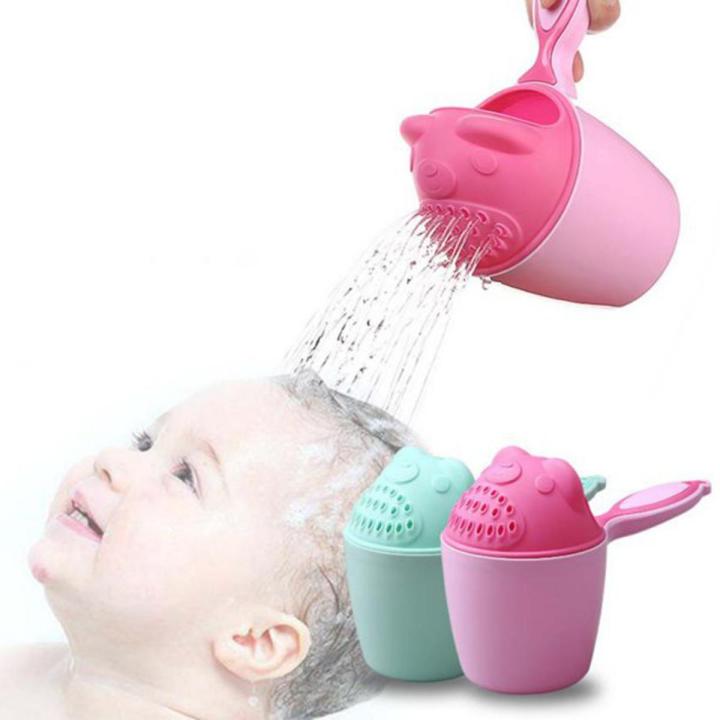 Baby Bath Mug Cartoon baby shower cap baby shampoo cup child bathing baby bath spoon child shampoo cup child bath baby bath shower mug green/pink