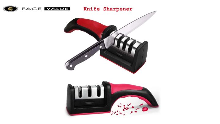 Face Value Kitchen Knife Sharpener Adjustable 4 in 1 Manual Knives and ...