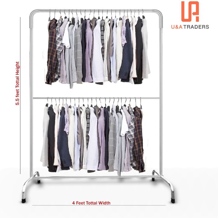 Cloth Hanging Stand Boutique Hanger Hanging Stand Double Pole For home/house/Garments shop/Cloth Rack with heavy gauge pipe good quality With best price in pakistan
